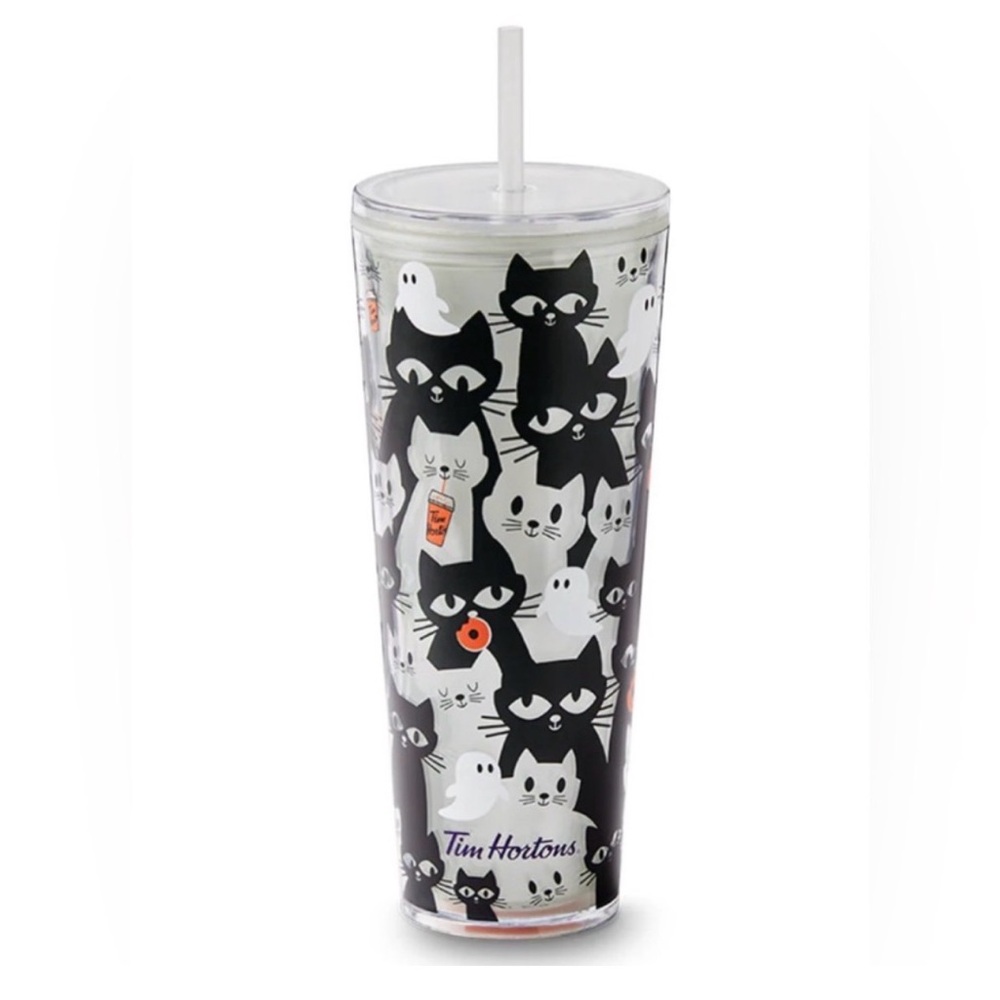 Tim Hortons Glow in the Dark Ghost & Cat Halloween 2025 Tumbler